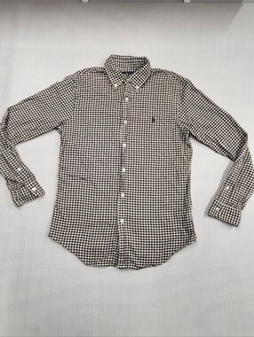 Ralph Lauren Shirt Mens Size Med Slim Fit Brown White Plaid Check Button Up